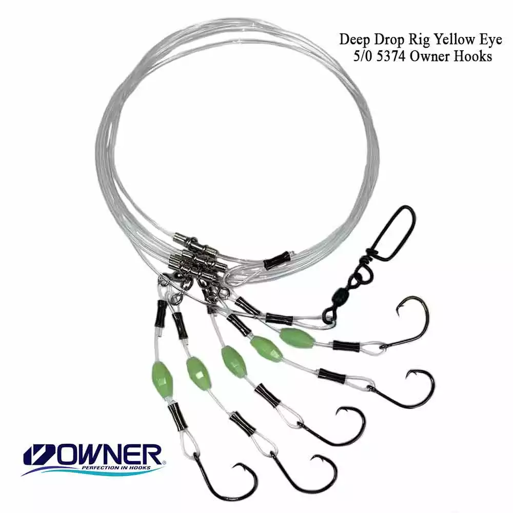Harry' Capt. Harry' Capt. Tackle Eye Rig Owner Hook 5/0 Deep Dropping Terminal Yellow 3 Capt. Harry's Products Terminal Tackle Capt. Harry's Deep Dropping Yellow Eye Rig With 5/0 Owner Hooks