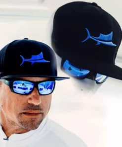 Billfish Gear Salifish Origins Flat Brim Hat Black/Blue Clothing & Gifts