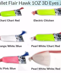 T&A Jigs Lures Bullet Flair Hawk 1OZ 3D Eyes Jig