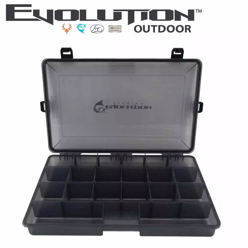 Evolution Tackle Tray 3700 4-Latch Outdoor Waterproof Fishing Black 4 Evolution Outdoor 3700 4-Latch Black Waterproof Tackle Tray Fishing Accessories