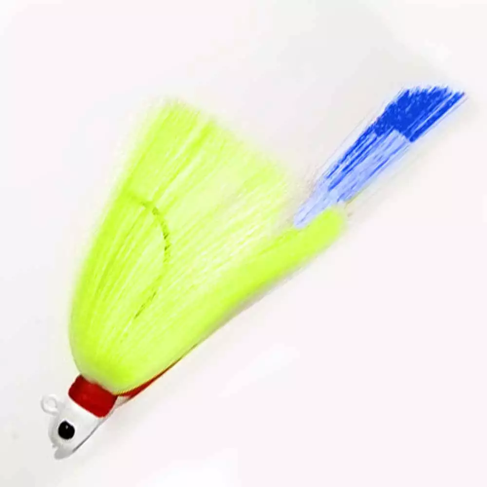 Lures First Light Tackle White Head Chartreuse Body Blue Tail Flair Hawk Snook Jig