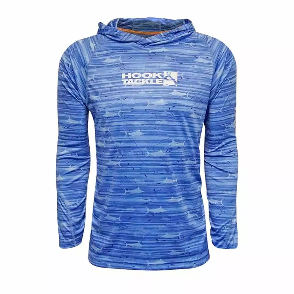 Shirt Clothing Hooded Performance L/ Indigo Marlin Stripe Hook &Amp; Tackle 3 Clothing & Gifts Hook & Tackle Indigo Marlin Stripe L/S Hooded Performance Shirt