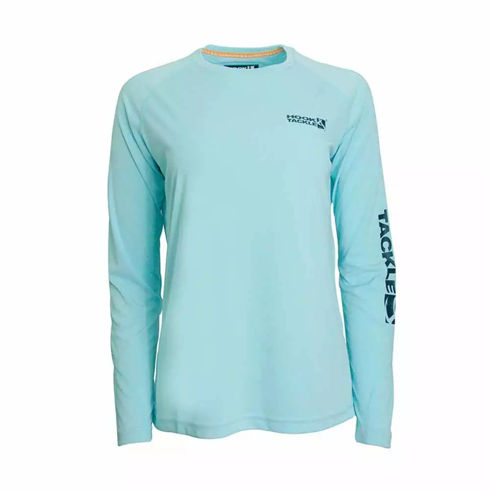 Hook & Tackle Women's Aqua Green Redfish Tail L/S Wicked Performance Shirt