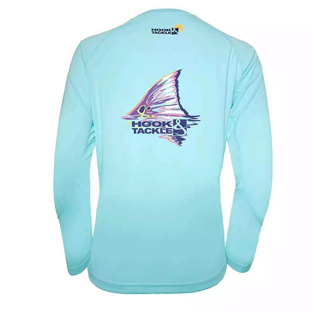 Hook & Tackle Women's Aqua Green Redfish Tail L/S Wicked Performance Shirt