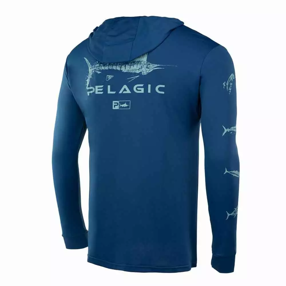 Pelagic Gyotaku Hoodie Shirt Aquatek L/ Performance Smokey Blue 4 Pelagic Smokey Blue Aquatek Hoodie Gyotaku L/S Performance Shirt