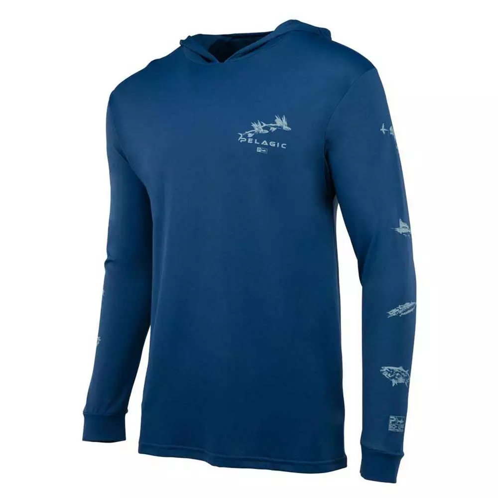 Pelagic Gyotaku Hoodie Shirt Aquatek L/ Performance Smokey Blue 3 Pelagic Smokey Blue Aquatek Hoodie Gyotaku L/S Performance Shirt