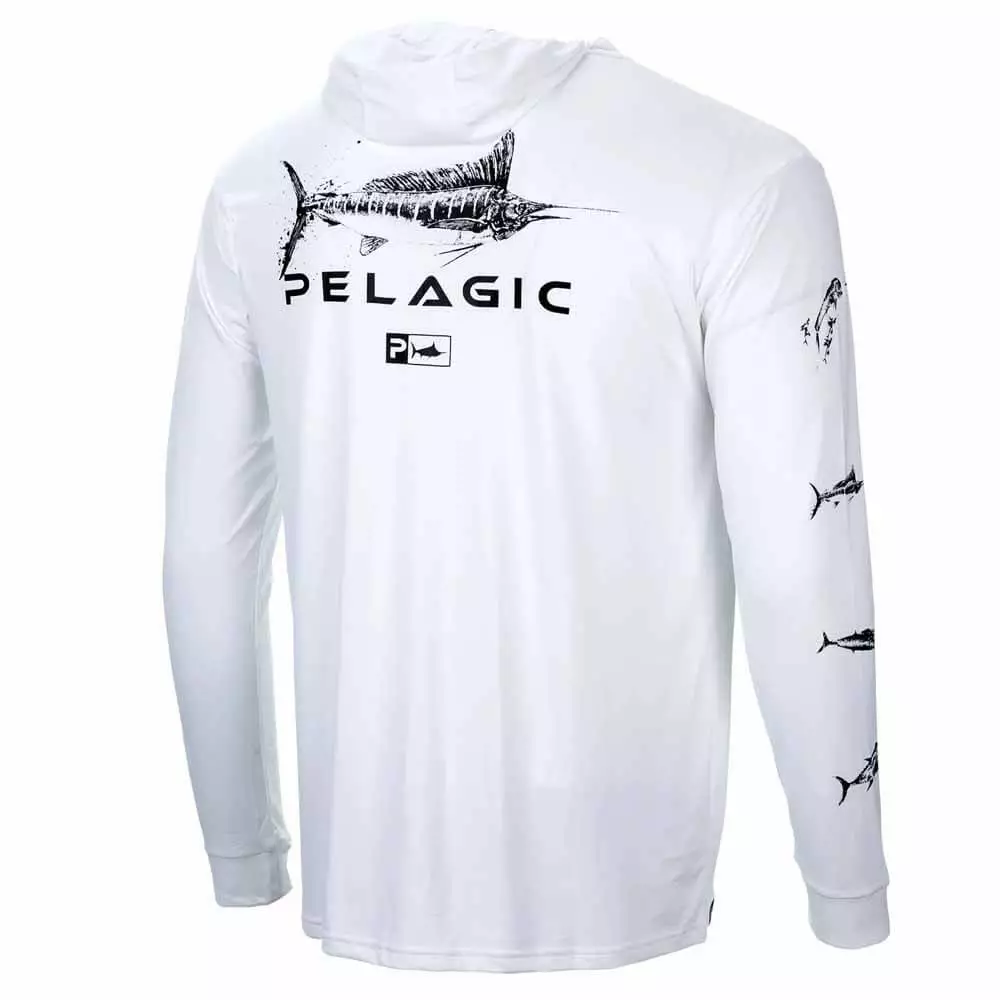 Clothing & Gifts Pelagic White Aquatek Gyotaku Hoodie L/S Performance Shirt