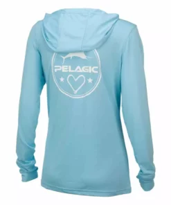 Pelagic Women's Light Blue Aquatek Hooded L/S Performance Shirt