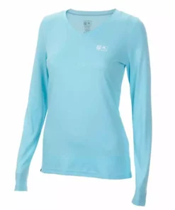 Pelagic Women's Light Blue Aquatek V Neck L/S Performance Shirt
