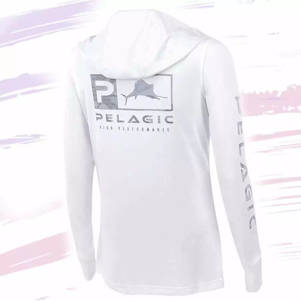Pelagic Women's White Ultratek Fish Camo L/S Performance Shirt
