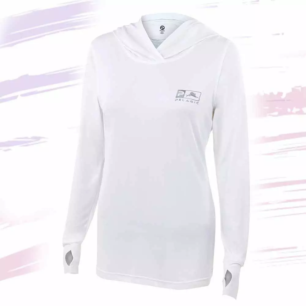 Pelagic Women's White Ultratek Fish Camo L/S Performance Shirt