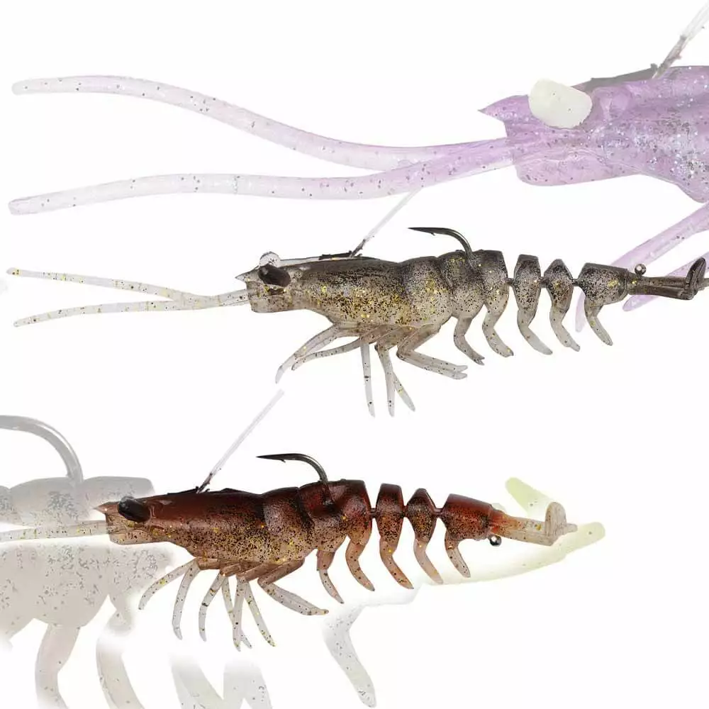 Savage Bait Gear Plastic 3.5In Soft Shrimp 3D Lure Weedles 3 Savage Gear 3.5IN 3D Shrimp Weedless Lure Soft Plastic Baits