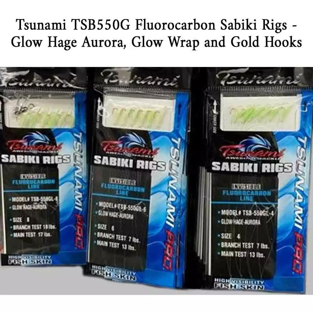 Sabiki Rig Glow Hage Terminal Tackle Aurora Tsb550G Tsunami Fluorocarbon 3 Tsunami TSB550G Glow Hage Aurora Fluorocarbon Sabiki Rig Terminal Tackle