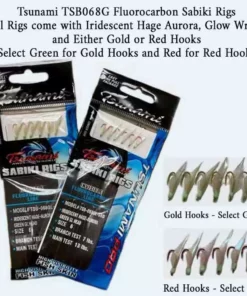 Capt Harry Sales 2022 15 Monofilament Bait Rigs Tsunami TSB068G Glow Iridescent Hage Aurora Sabiki Rig