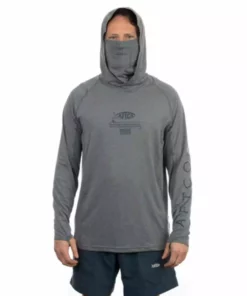 Aftco Apparel Aftco Space Grey Heather Barracuda Geocool L/S Hooded Performance Shirt With Mask