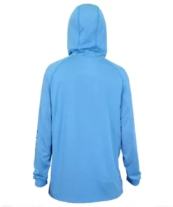 Aftco Apparel Clothing & Gifts Aftco Space Blue Heather Barracuda Geocool L/S Hooded Performance Shirt With Mask In Space Blue Heather