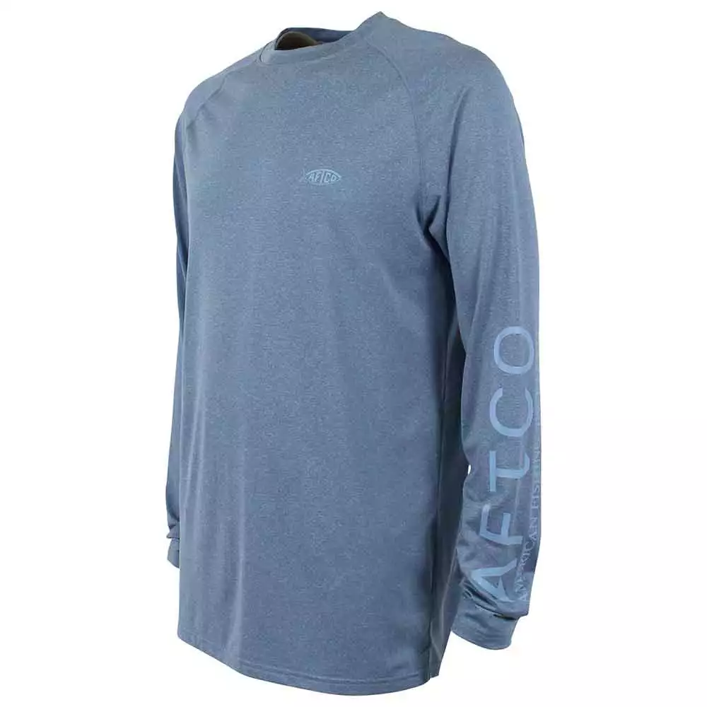 Aftco Shirt Heathe Apparel L/ Samurai Performance Sun Protection Space Blue 3 Aftco Apparel Aftco Samurai L/S Sun Protection Performance Shirt In Space Blue Heathe