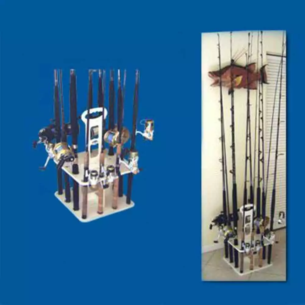 Deep Blue Rod Reel Fly Rod Tube Rack Hole Hold V-12 W/2 Polymer Up To 14 Marine 4 Deep Blue Marine Products V-12 Polymer Rod Rack Holds Up To 14 Rods And Reels W/2 Fly Rod Tube Holes
