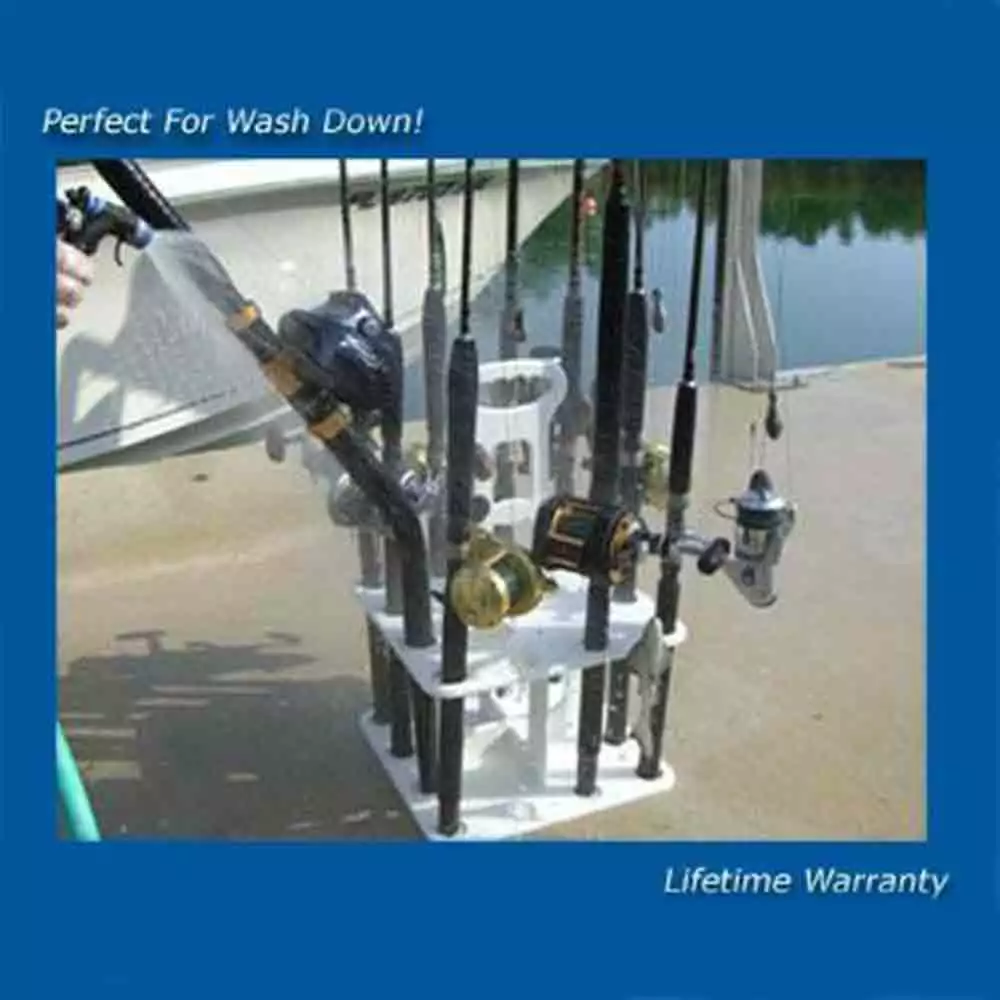Deep Blue Rod Reel Fly Rod Tube Rack Hole Hold V-12 W/2 Polymer Up To 14 Marine 5 Deep Blue Marine Products V-12 Polymer Rod Rack Holds Up To 14 Rods And Reels W/2 Fly Rod Tube Holes